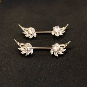 14 Gauge Winged Nipple Bars with Crystals